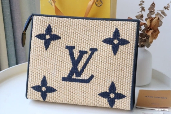 VUITTON Raffia Toiletry Monogram Pouch LOUIS 0729